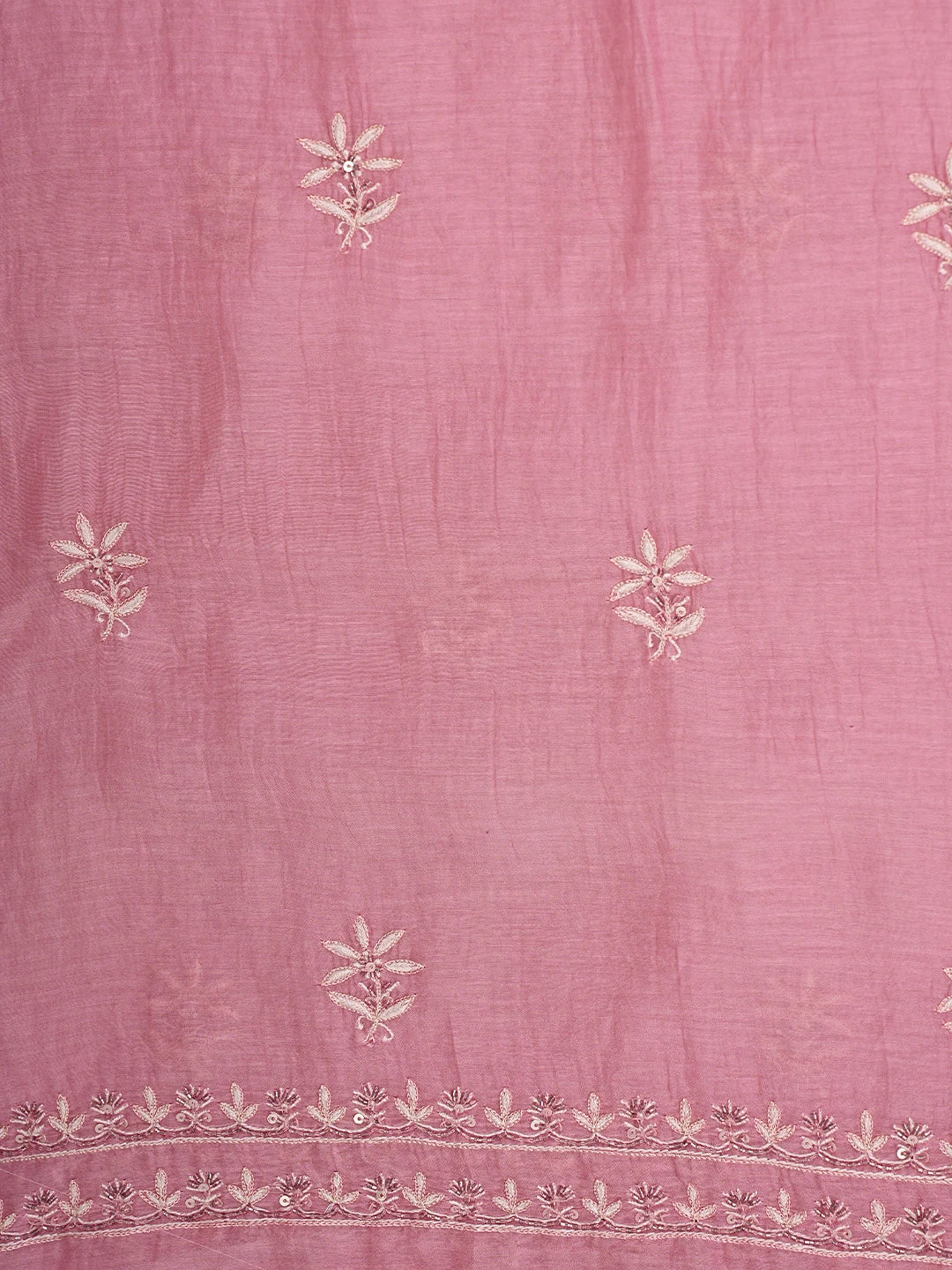Ada Hand Embroidered Pink Chanderi Lucknowi Chikankari Unstitched Kurta Dupatta Set With Sequinned Work 01A602048