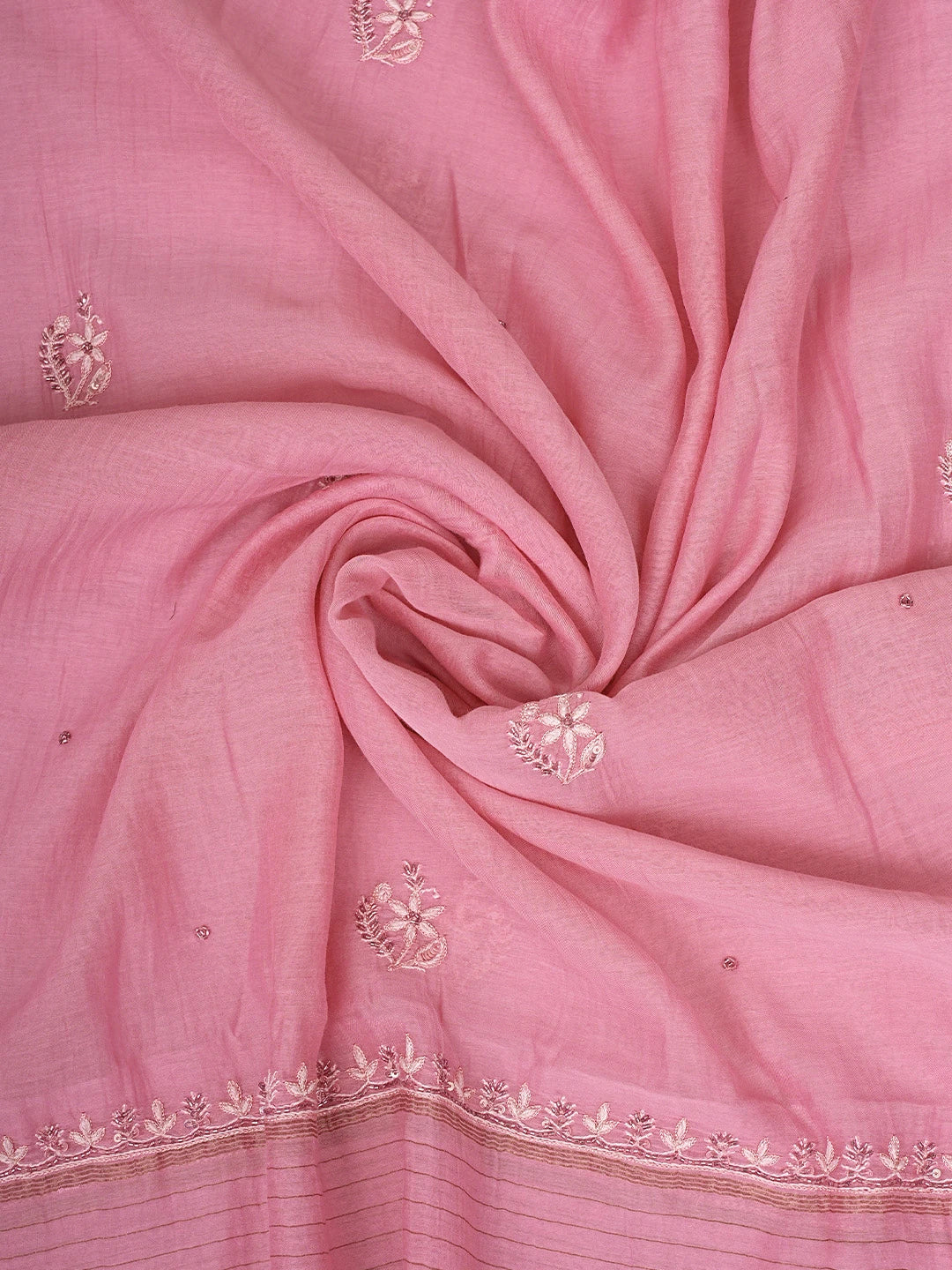 Ada Hand Embroidered Pink Chanderi Lucknowi Chikankari Unstitched Kurta Dupatta Set With Sequinned Work 01A602048