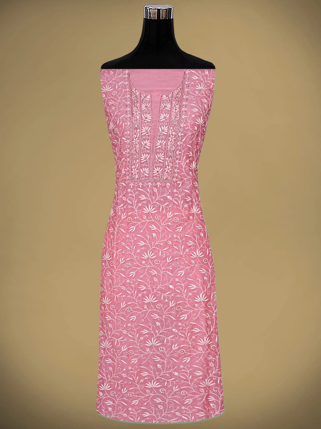 Ada Hand Embroidered Pink Chanderi Lucknowi Chikankari Unstitched Kurta Dupatta Set With Sequinned Work 01A602048