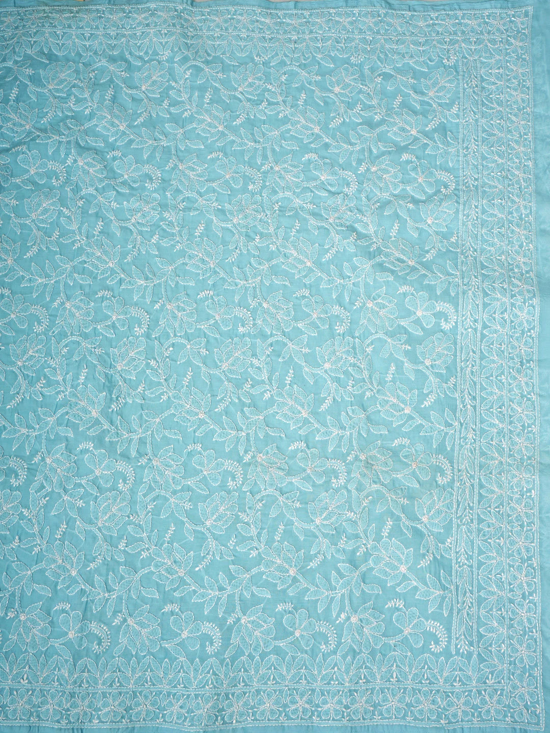 Ada Hand Embroidered Blue Cotton Lucknowi Chikankari Saree and Blouse 01A577532