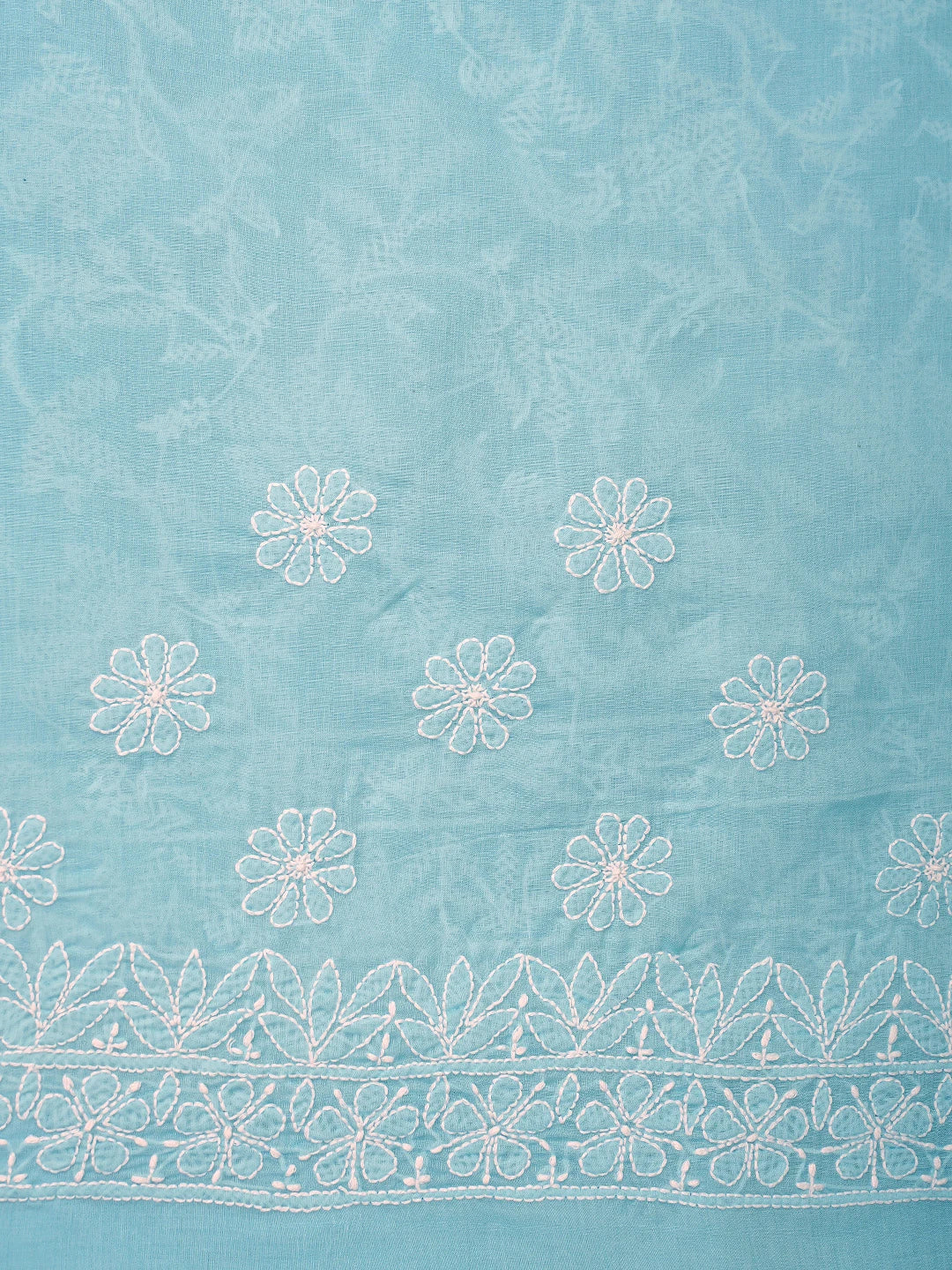 Ada Hand Embroidered Blue Cotton Lucknowi Chikankari Saree and Blouse 01A577532