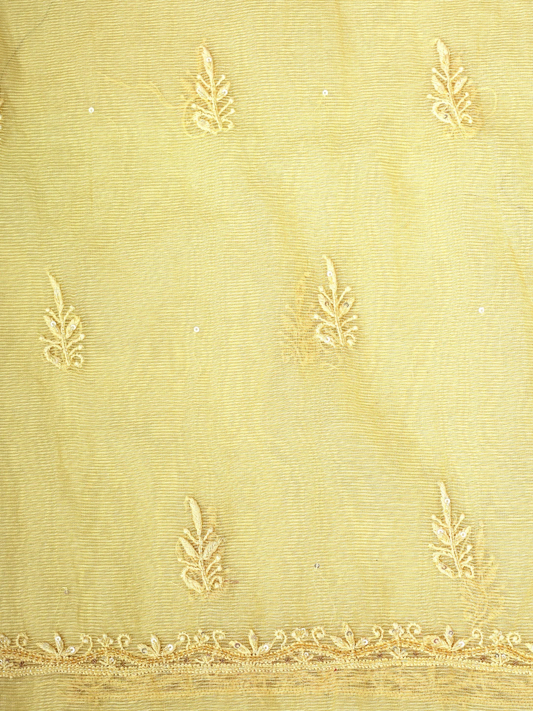 Ada Hand Embroidered Light Gold Yellow  Super Net Lucknowi Chikankari Unstitched Kurta Dupatta Set With Cutdana Work 01A605375