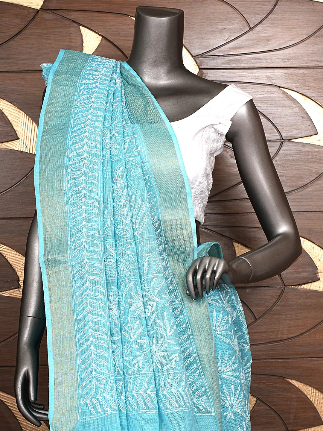 Ada Hand Embroidered Blue Kota Lucknowi Chikankari Saree and Blouse 01A820384