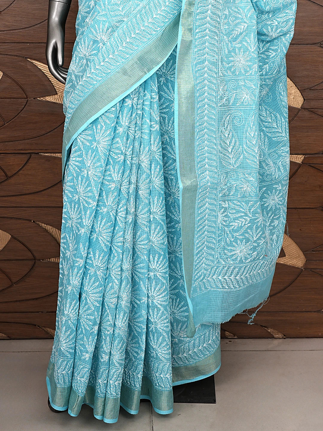 Ada Hand Embroidered Blue Kota Lucknowi Chikankari Saree and Blouse 01A820384