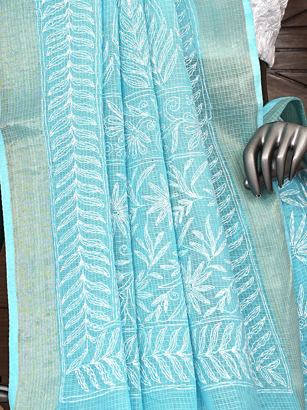 Ada Hand Embroidered Blue Kota Lucknowi Chikankari Saree and Blouse 01A820384