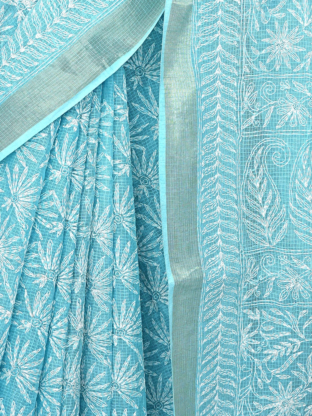 Ada Hand Embroidered Blue Kota Lucknowi Chikankari Saree and Blouse 01A820384