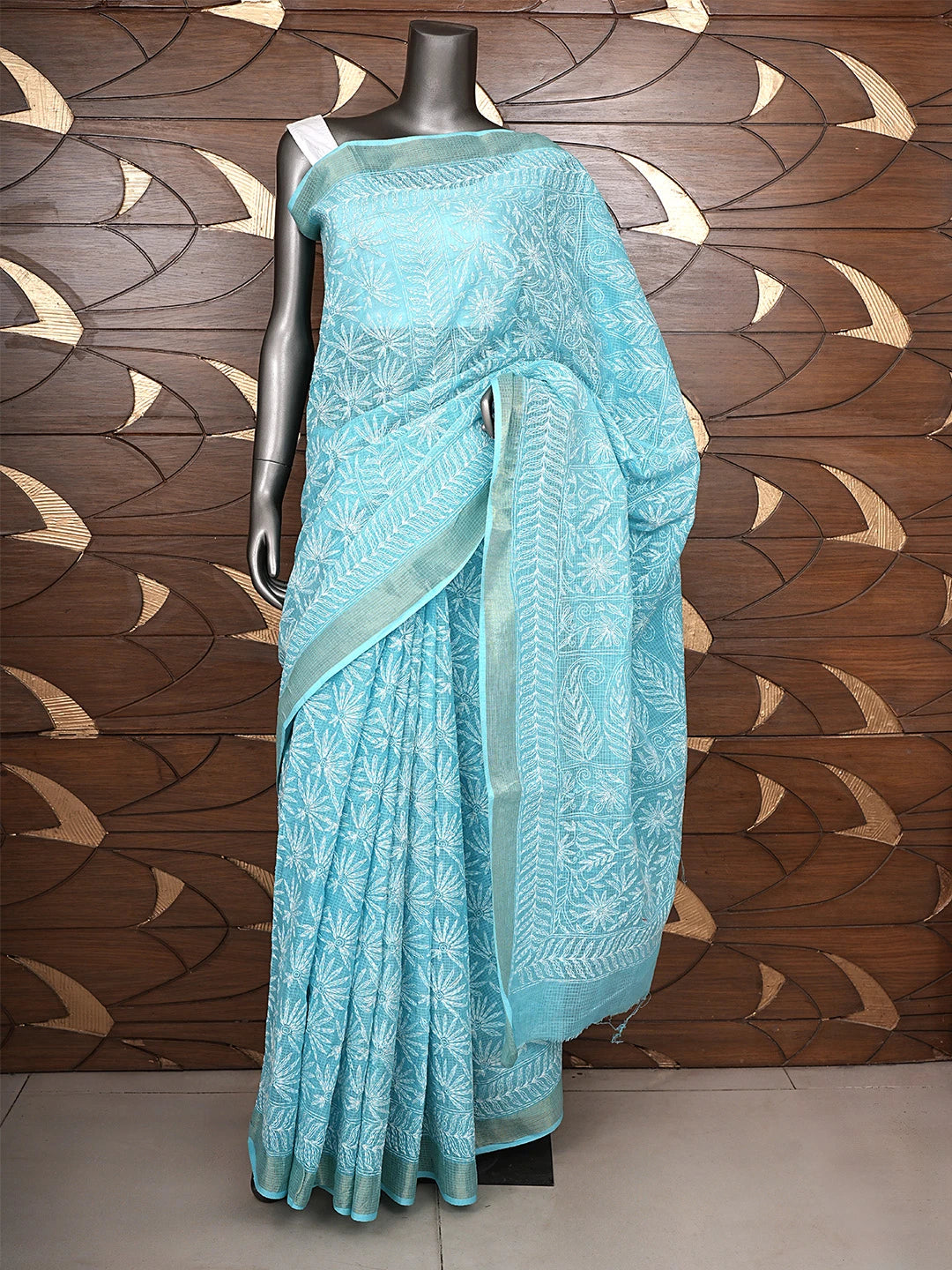 Ada Hand Embroidered Blue Kota Lucknowi Chikankari Saree and Blouse 01A820384