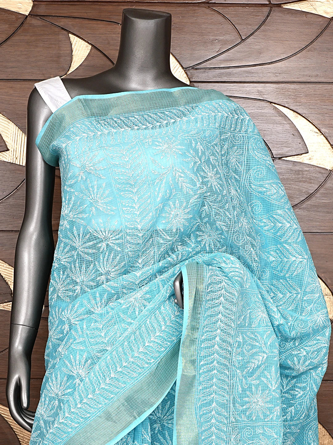 Ada Hand Embroidered Blue Kota Lucknowi Chikankari Saree and Blouse 01A820384