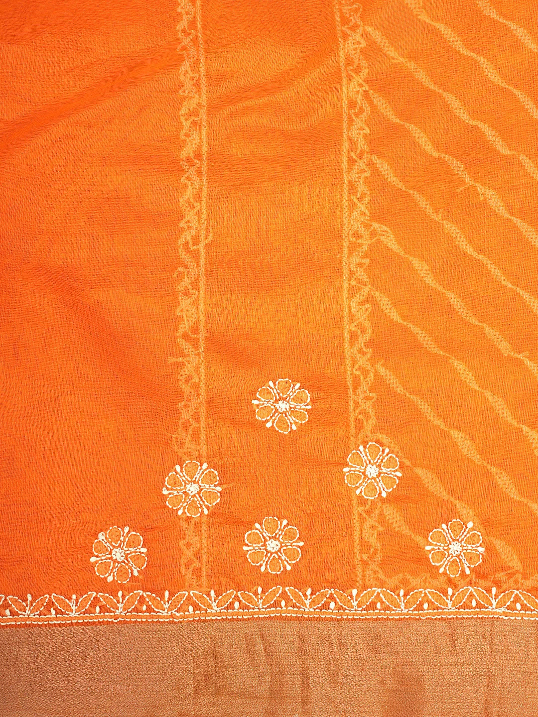 Ada Hand Embroidered Orange Chanderi Lucknowi Chikankari Saree With Blouse 01A878659