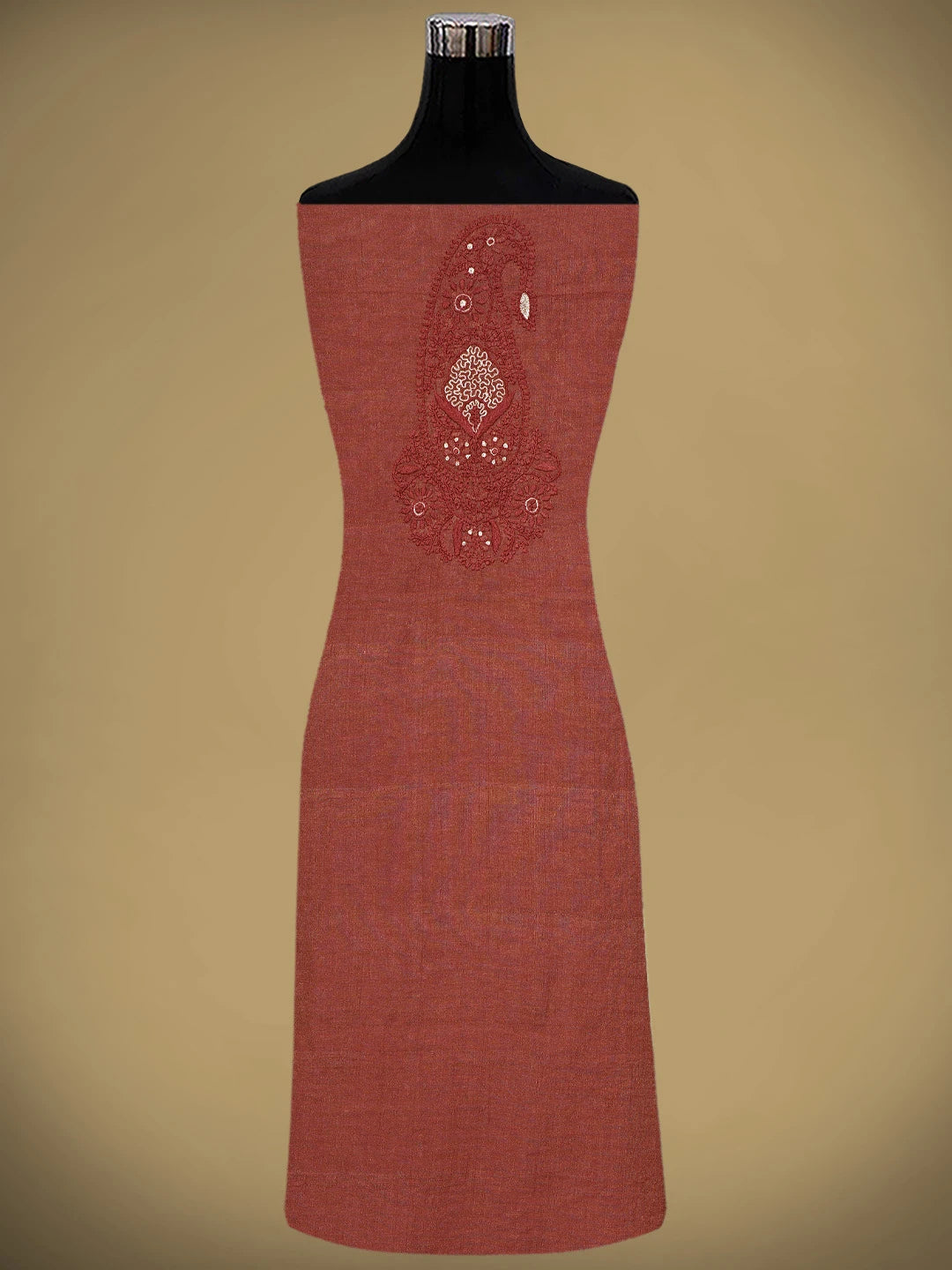 Ada Hand Embroidered Maroon Tissue Lucknowi Chikankari Unstitched Kurta Dupatta Set With Zari Work 01A526018