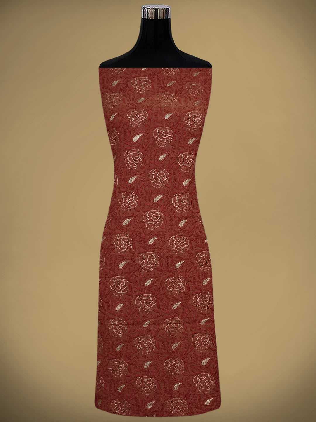 Ada Hand Embroidered Maroon Tissue Lucknowi Chikankari Unstitched Kurta Dupatta Set With Zari Work 01A526018