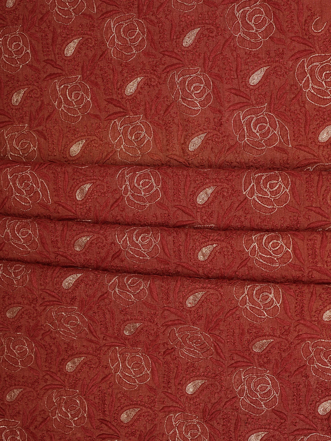Ada Hand Embroidered Maroon Tissue Lucknowi Chikankari Unstitched Kurta Dupatta Set With Zari Work 01A526018