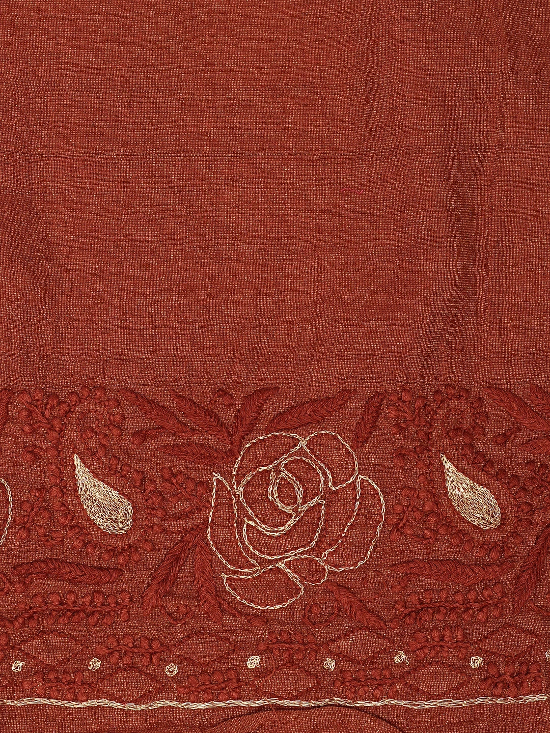 Ada Hand Embroidered Maroon Tissue Lucknowi Chikankari Unstitched Kurta Dupatta Set With Zari Work 01A526018