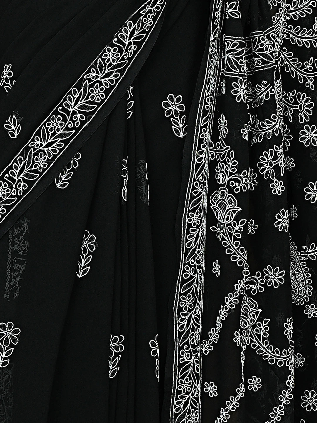 Ada Hand Embroidered Black Georgette Lucknowi Chikankari Saree and Blouse 01A892346