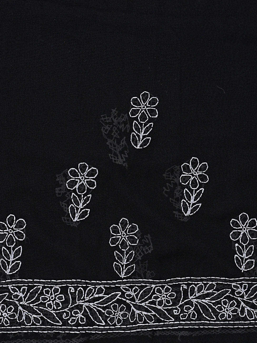 Ada Hand Embroidered Black Georgette Lucknowi Chikankari Saree and Blouse 01A892346