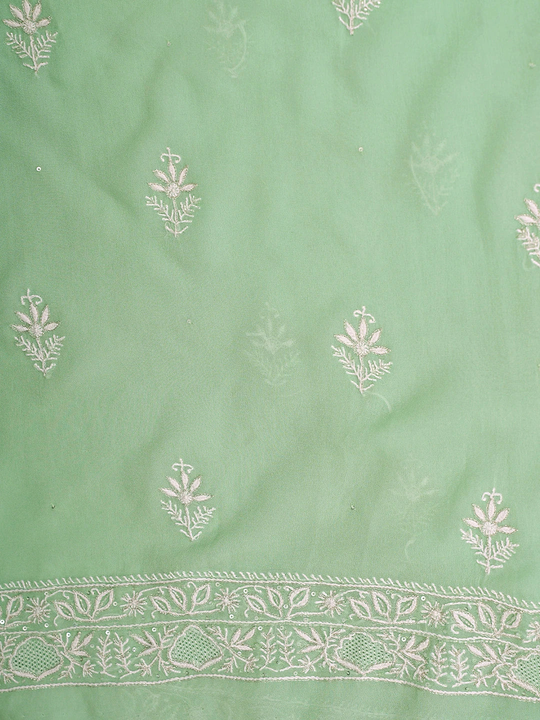 Ada Hand Embroidered Sea Green Pure Georgette Lucknowi Chikankari Unstitched Kurta Dupatta Set With Cutdana Work 01A865530