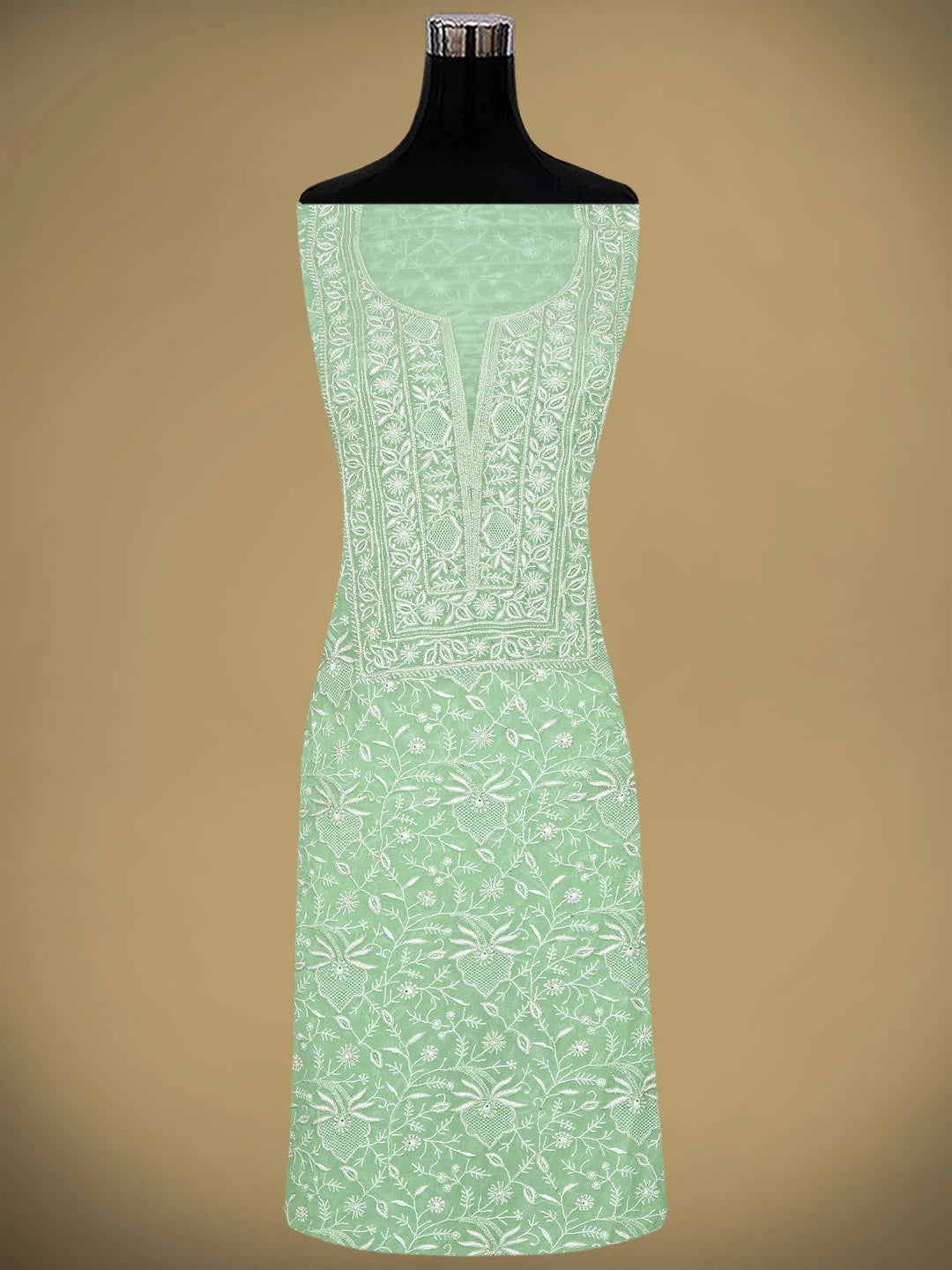 Ada Hand Embroidered Sea Green Pure Georgette Lucknowi Chikankari Unstitched Kurta Dupatta Set With Cutdana Work 01A865530