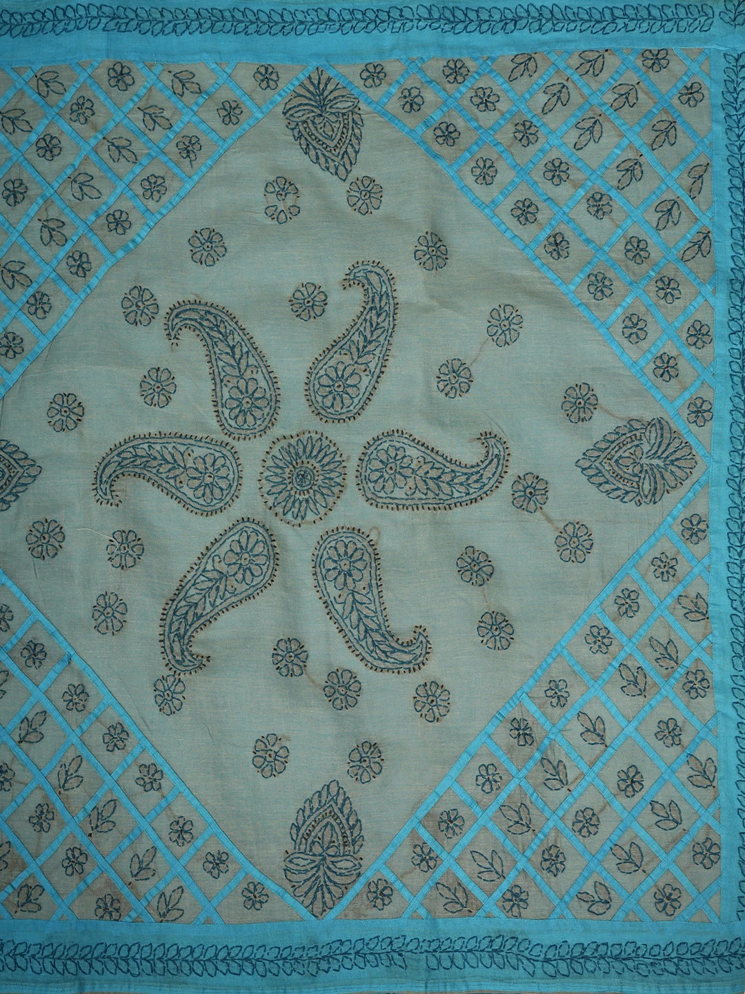 Ada Hand Embroidered Blue Cotton Lucknowi Chikankari Saree and Blouse 01A904844
