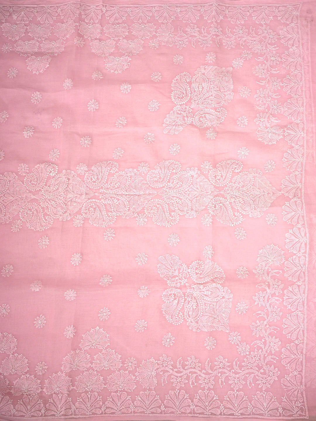 Ada Hand Embroidered Pink Cotton Lucknowi Chikankari Saree and Blouse 01A777948