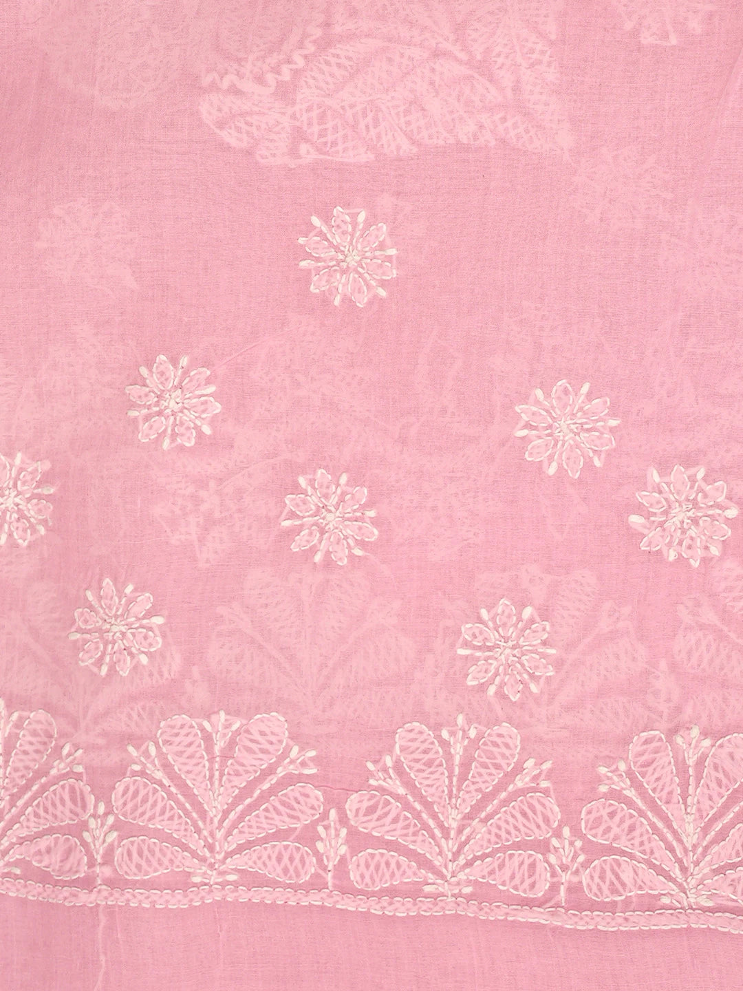 Ada Hand Embroidered Pink Cotton Lucknowi Chikankari Saree and Blouse 01A777948