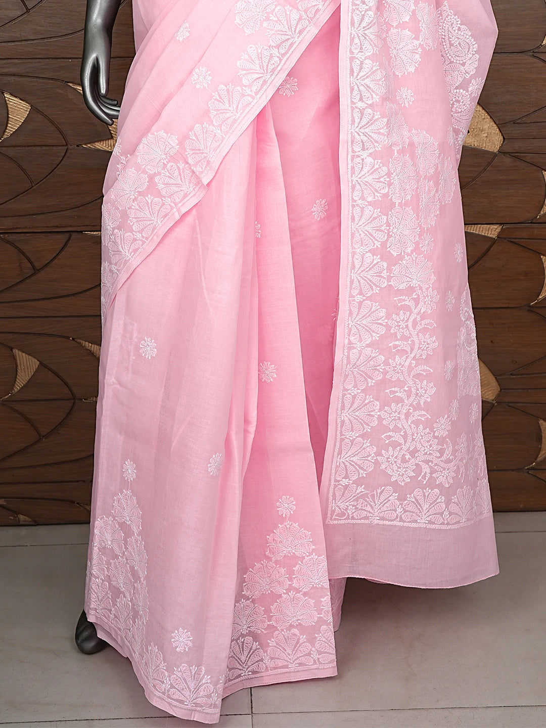 Ada Hand Embroidered Pink Cotton Lucknowi Chikankari Saree and Blouse 01A777948