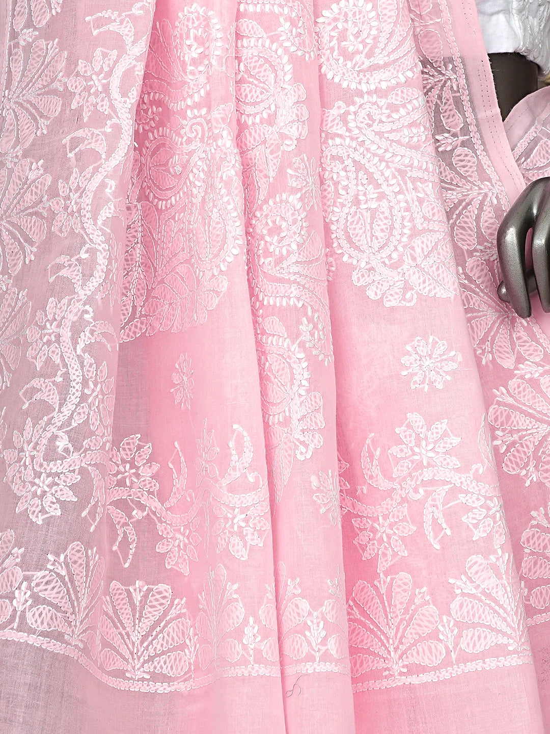 Ada Hand Embroidered Pink Cotton Lucknowi Chikankari Saree and Blouse 01A777948