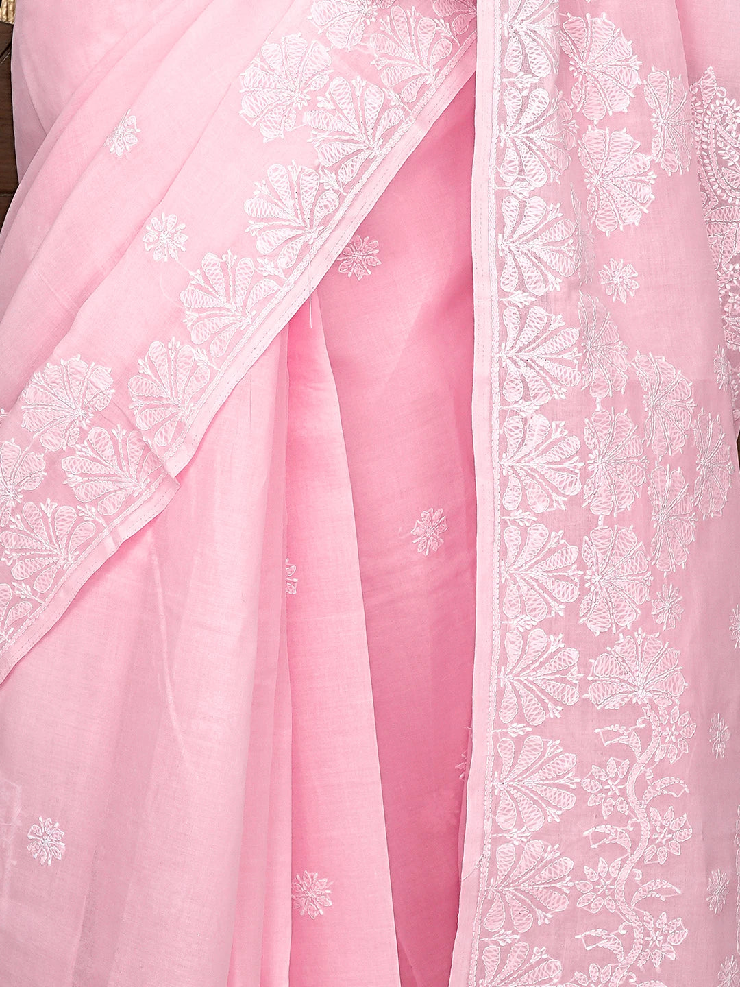 Ada Hand Embroidered Pink Cotton Lucknowi Chikankari Saree and Blouse 01A777948