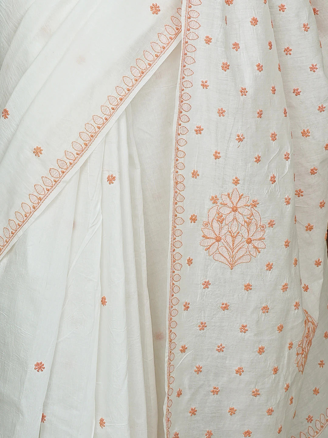 Ada Hand Embroidered White Cotton Lucknowi Chikankari Saree and Blouse 01A821763