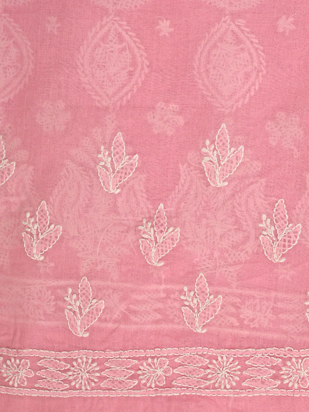 Ada Hand Embroidered Pink Cotton Lucknowi Chikankari Saree and Blouse 01A592195