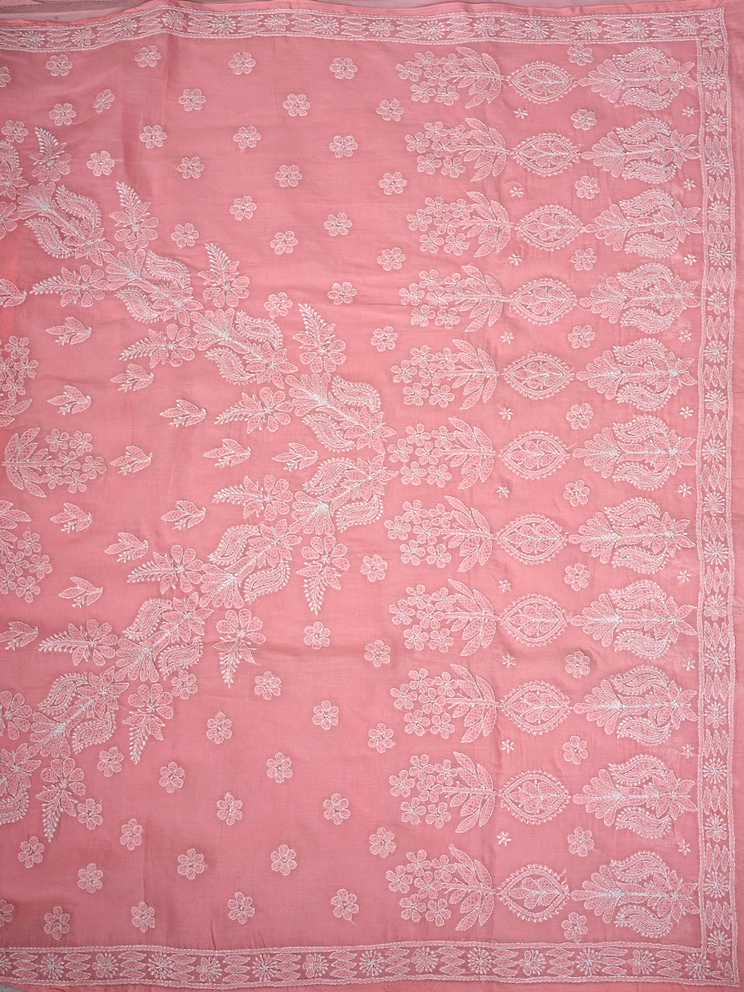 Ada Hand Embroidered Pink Cotton Lucknowi Chikankari Saree and Blouse 01A592195