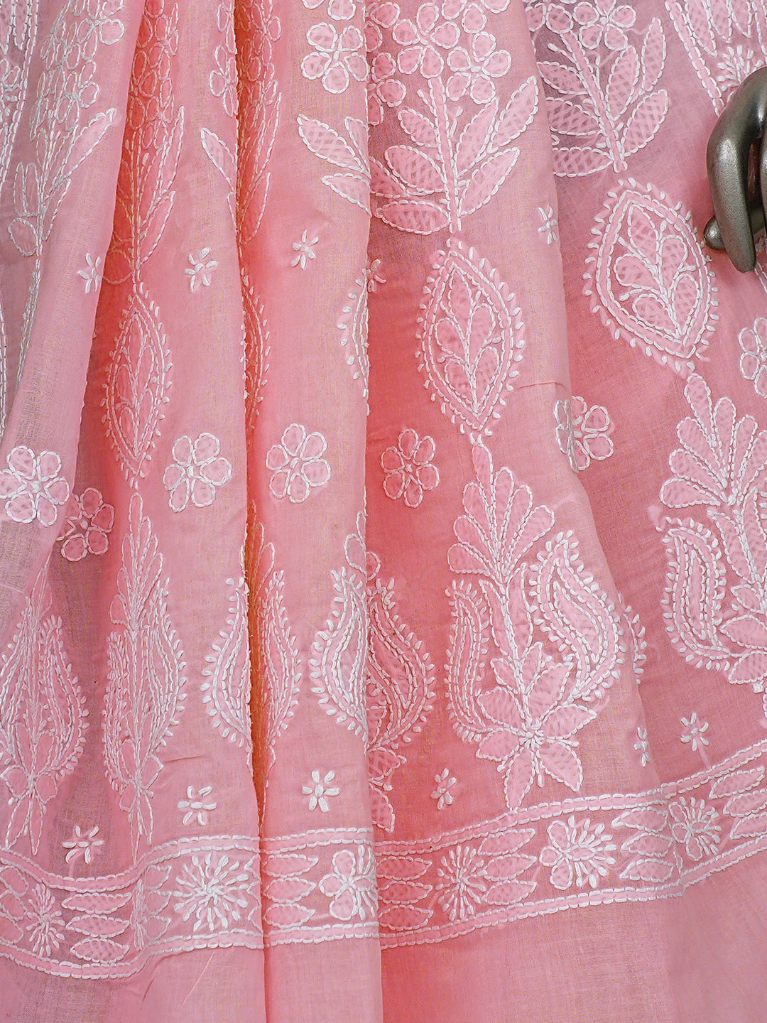 Ada Hand Embroidered Pink Cotton Lucknowi Chikankari Saree and Blouse 01A592195