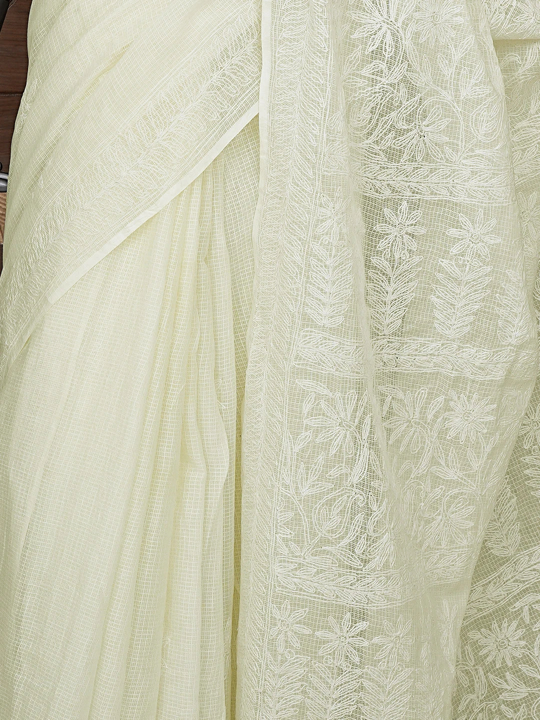 Ada Hand Embroidered Cream Kota Lucknowi Chikankari Saree and Blouse 01A754330