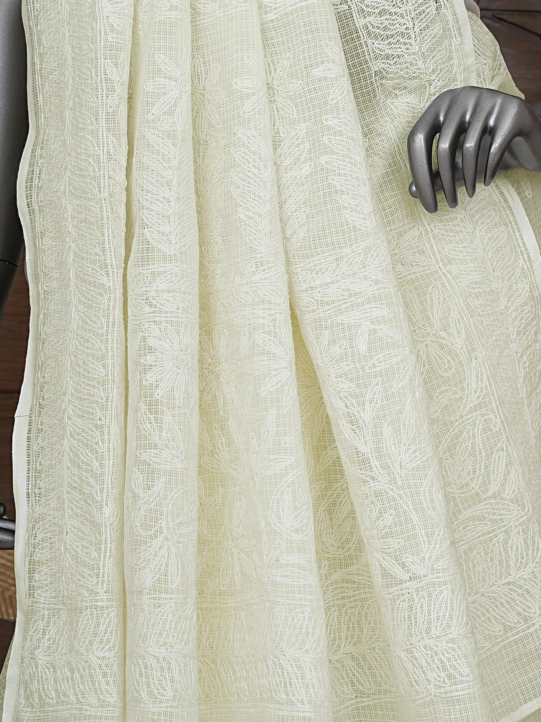 Ada Hand Embroidered Cream Kota Lucknowi Chikankari Saree and Blouse 01A754330