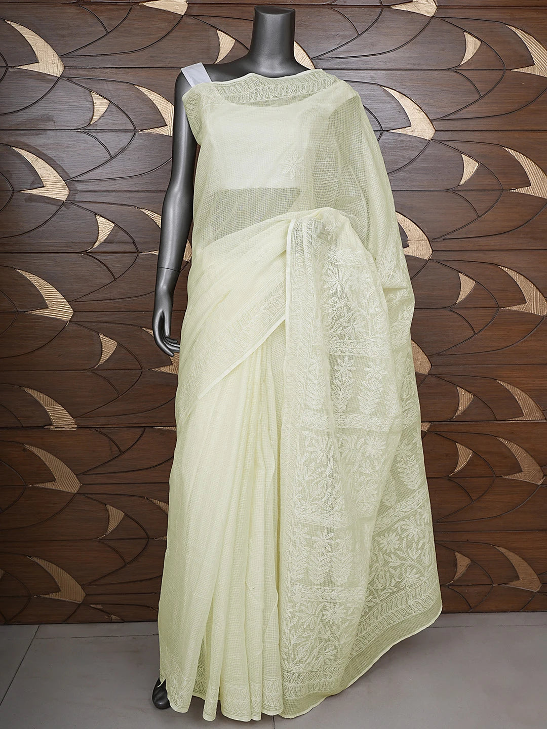 Ada Hand Embroidered Cream Kota Lucknowi Chikankari Saree and Blouse 01A754330