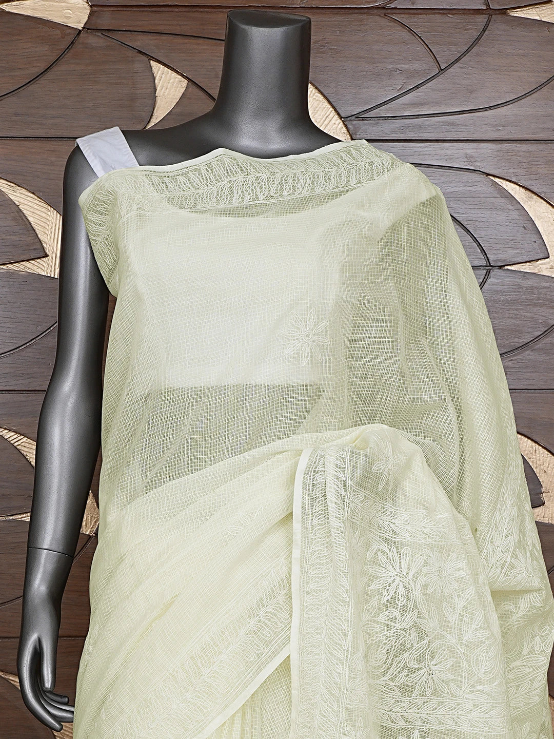 Ada Hand Embroidered Cream Kota Lucknowi Chikankari Saree and Blouse 01A754330