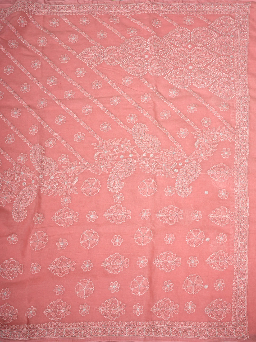Ada Hand Embroidered Peach Cotton Lucknowi Chikankari Saree and Blouse 01A732912