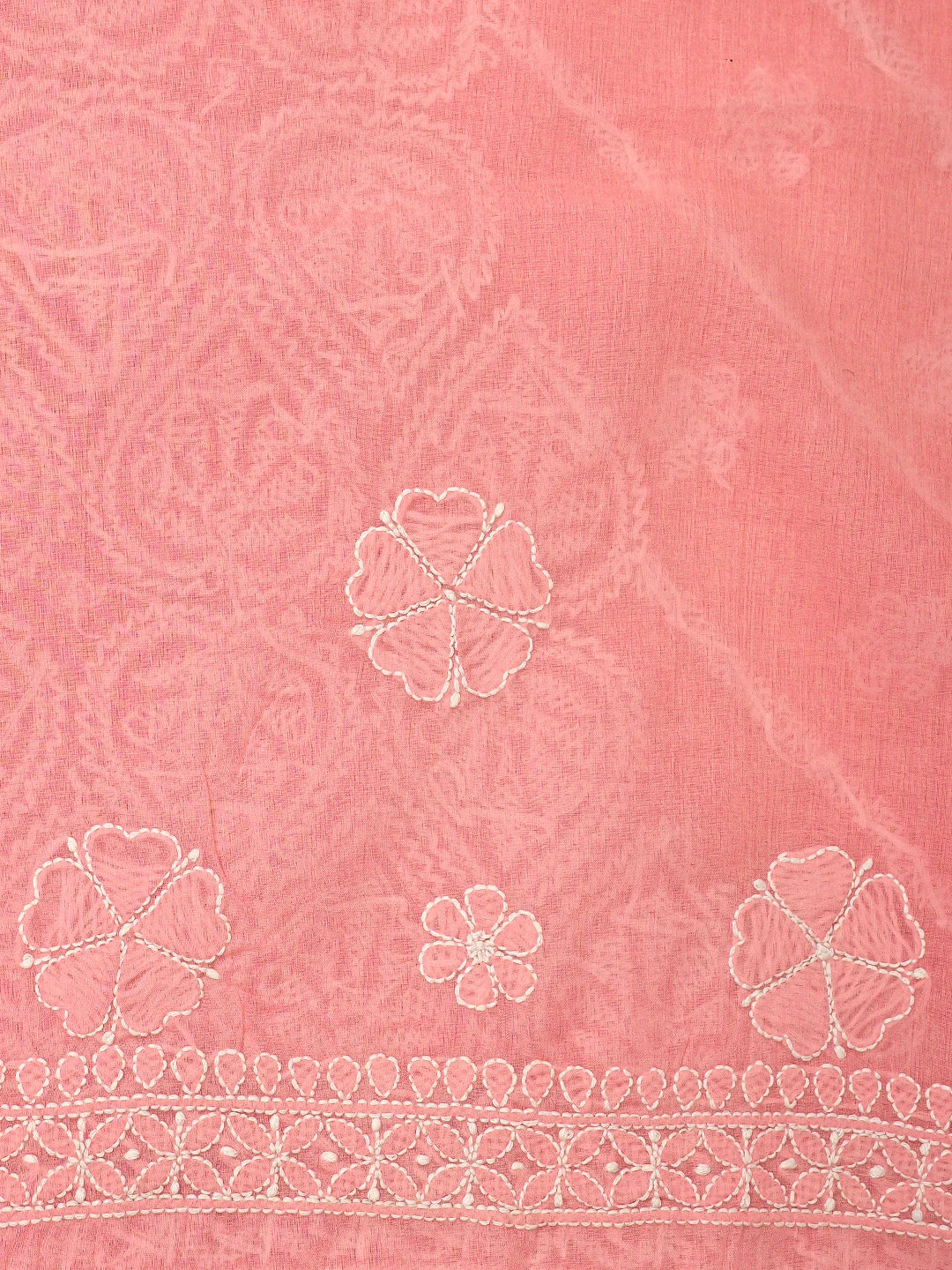 Ada Hand Embroidered Peach Cotton Lucknowi Chikankari Saree and Blouse 01A732912
