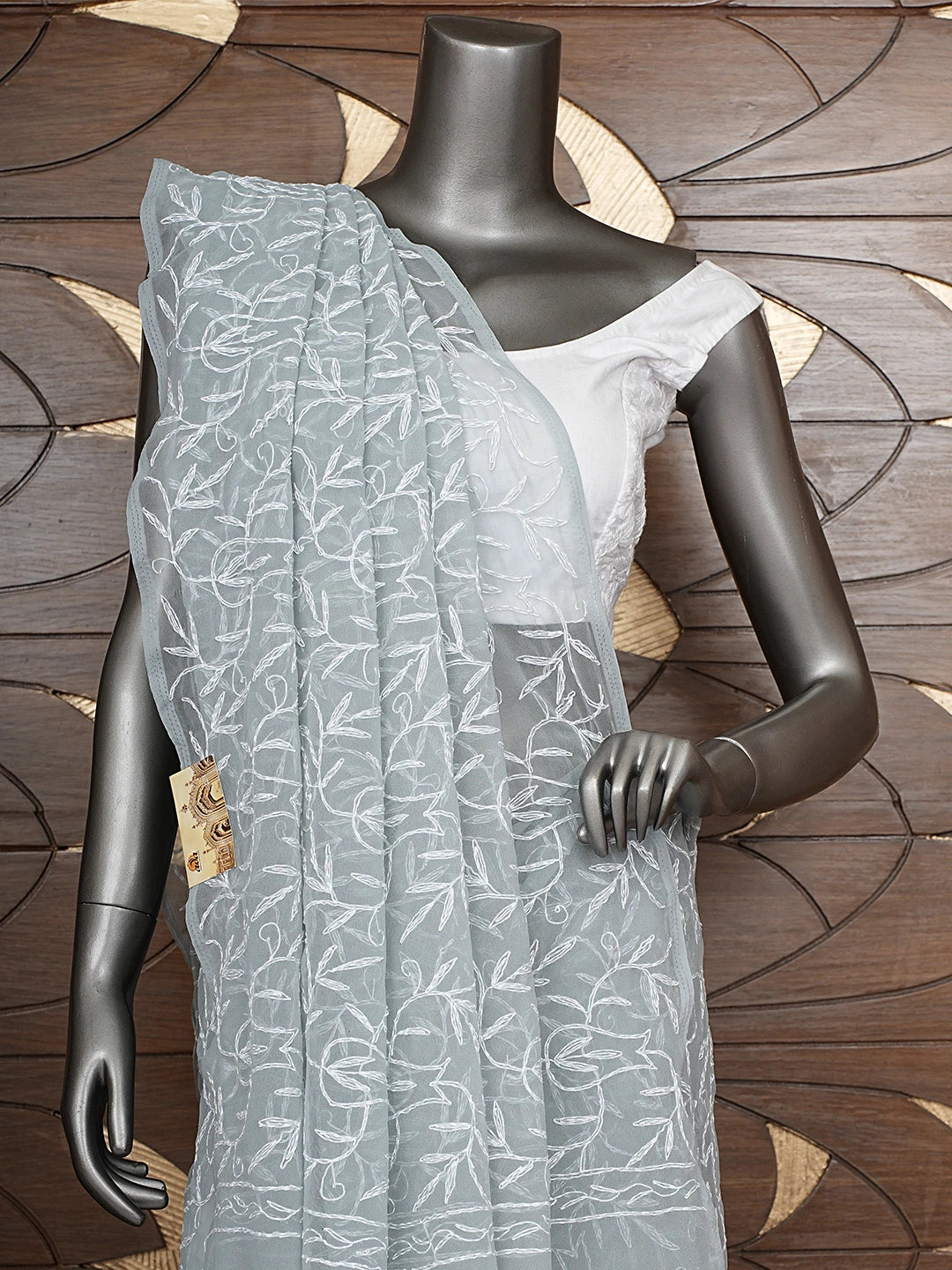 Ada Hand Embroidered Grey Georgette Lucknowi Chikan Saree with Blouse 01A880212