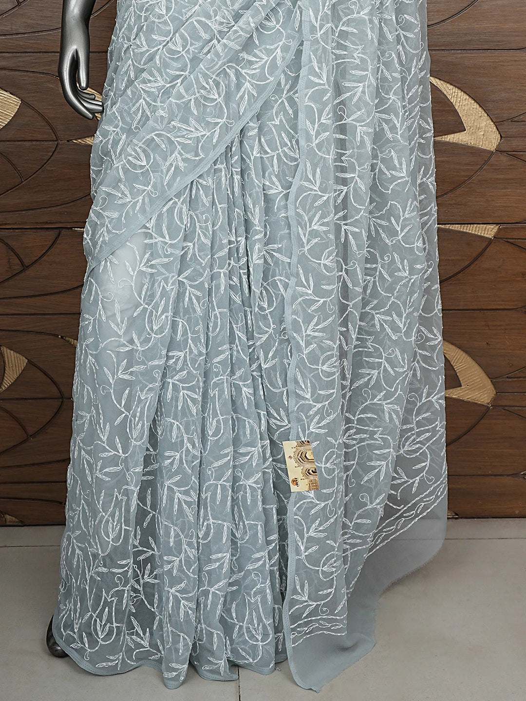 Ada Hand Embroidered Grey Georgette Lucknowi Chikan Saree with Blouse 01A880212
