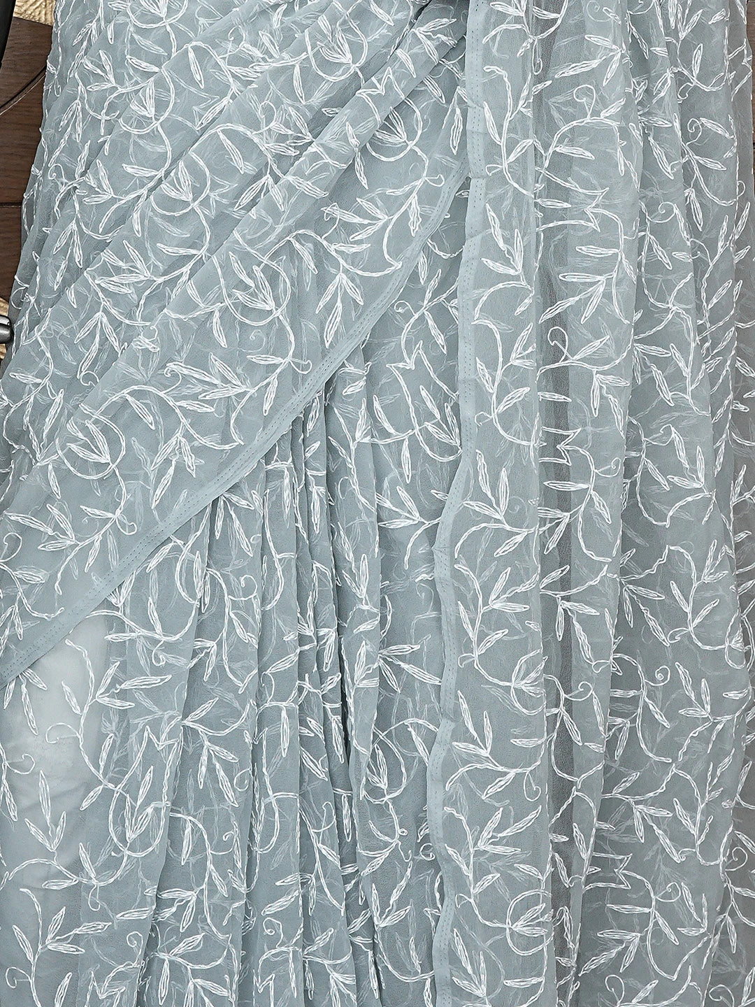 Ada Hand Embroidered Grey Georgette Lucknowi Chikan Saree with Blouse 01A880212
