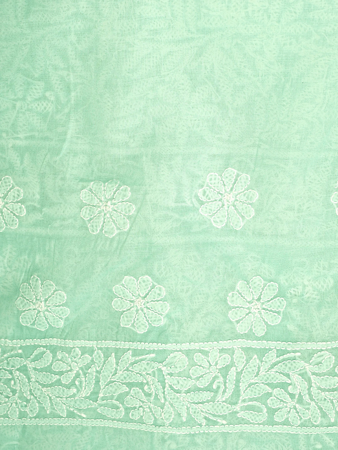 Ada Hand Embroidered Sea Green Cotton Lucknowi Chikankari Saree and Blouse 01A880737