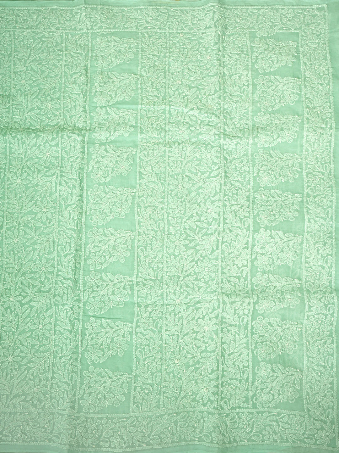 Ada Hand Embroidered Sea Green Cotton Lucknowi Chikankari Saree and Blouse 01A880737