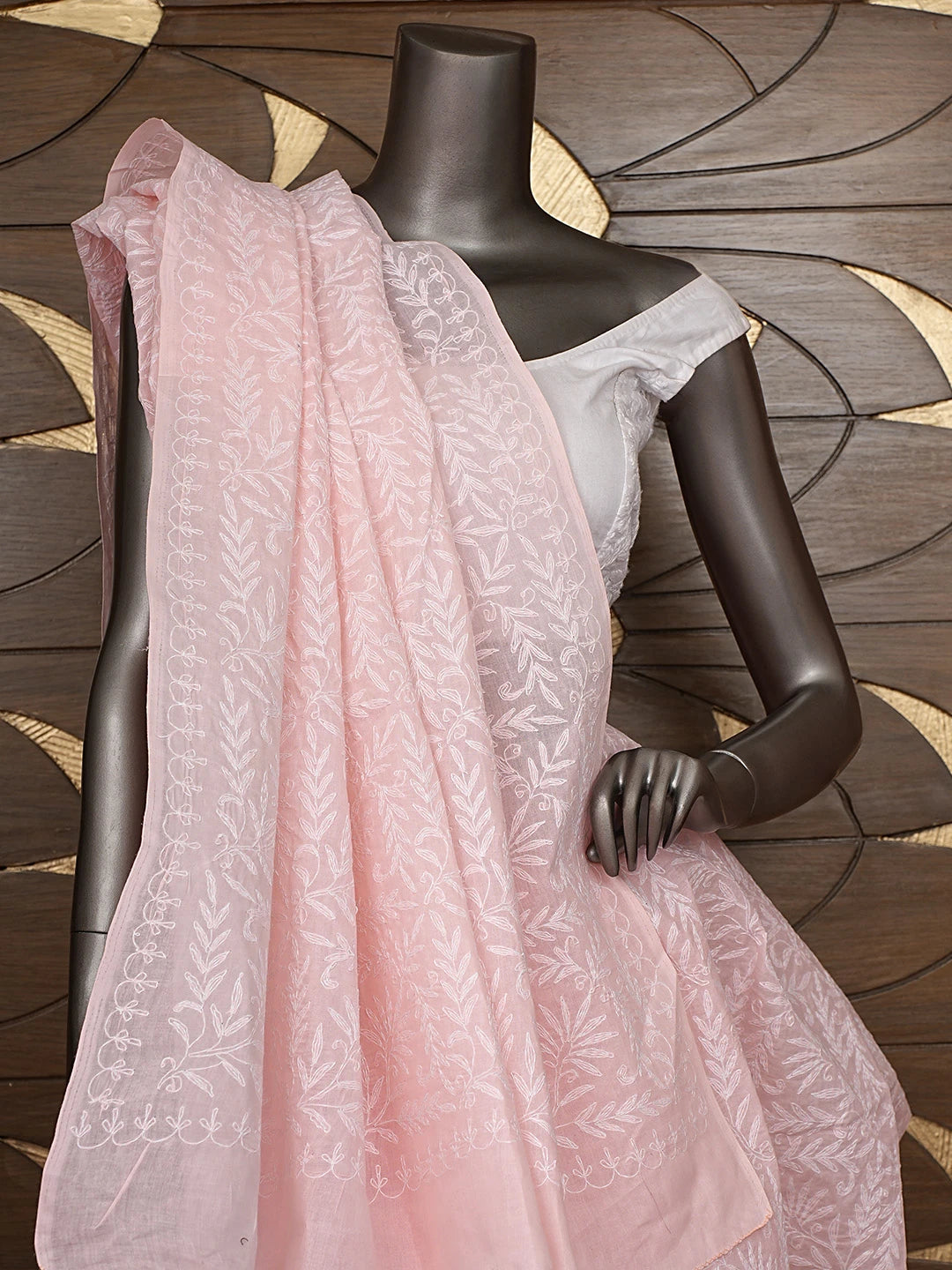 Ada Hand Embroidered Melon Peach Cotton Lucknowi Chikankari Saree and Blouse 01A891162