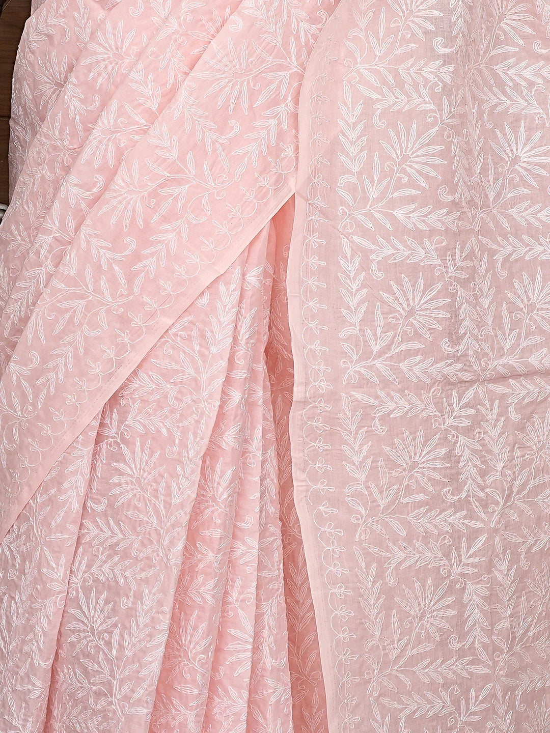 Ada Hand Embroidered Melon Peach Cotton Lucknowi Chikankari Saree and Blouse 01A891162