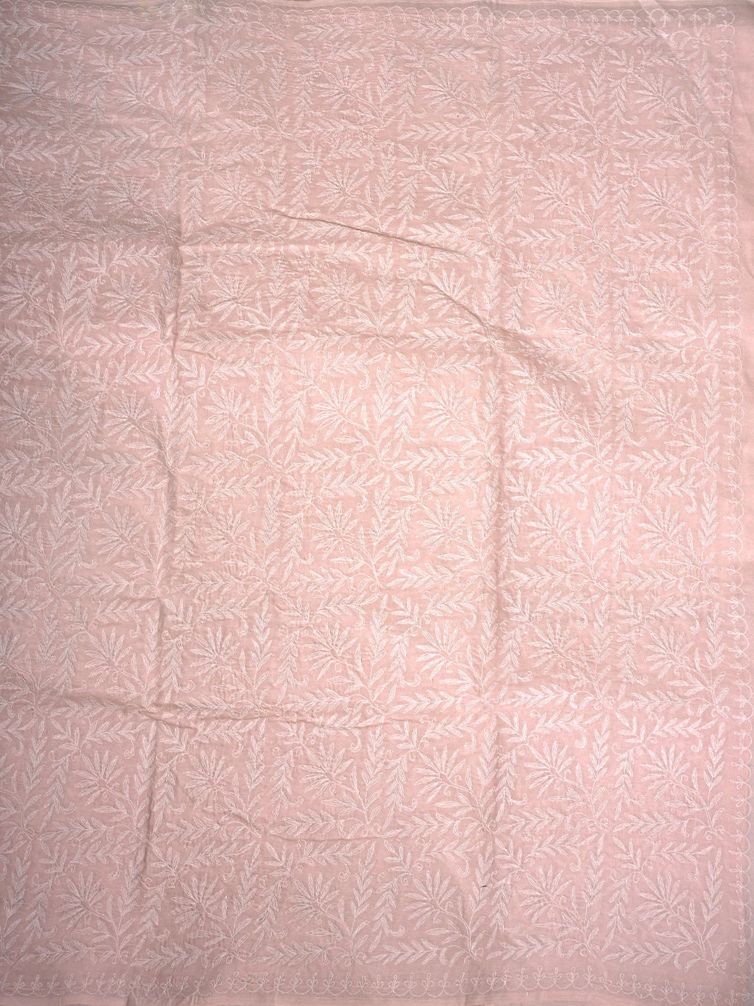 Ada Hand Embroidered Melon Peach Cotton Lucknowi Chikankari Saree and Blouse 01A891162