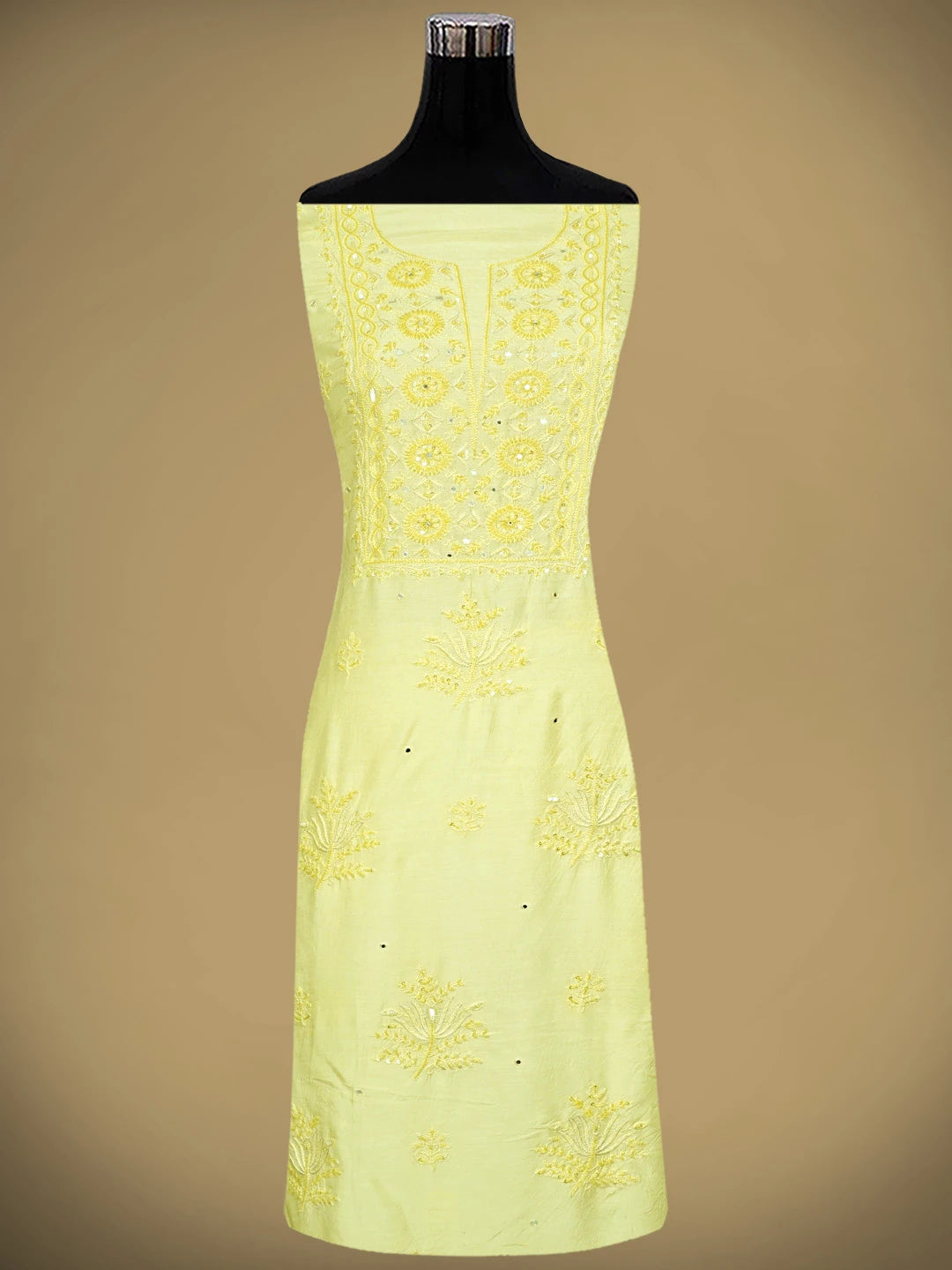 Ada Hand Embroidered Lemon Muslin Lucknowi Chikankari Unstitched Suit Piece with Chiffon Dupatta 01A880506