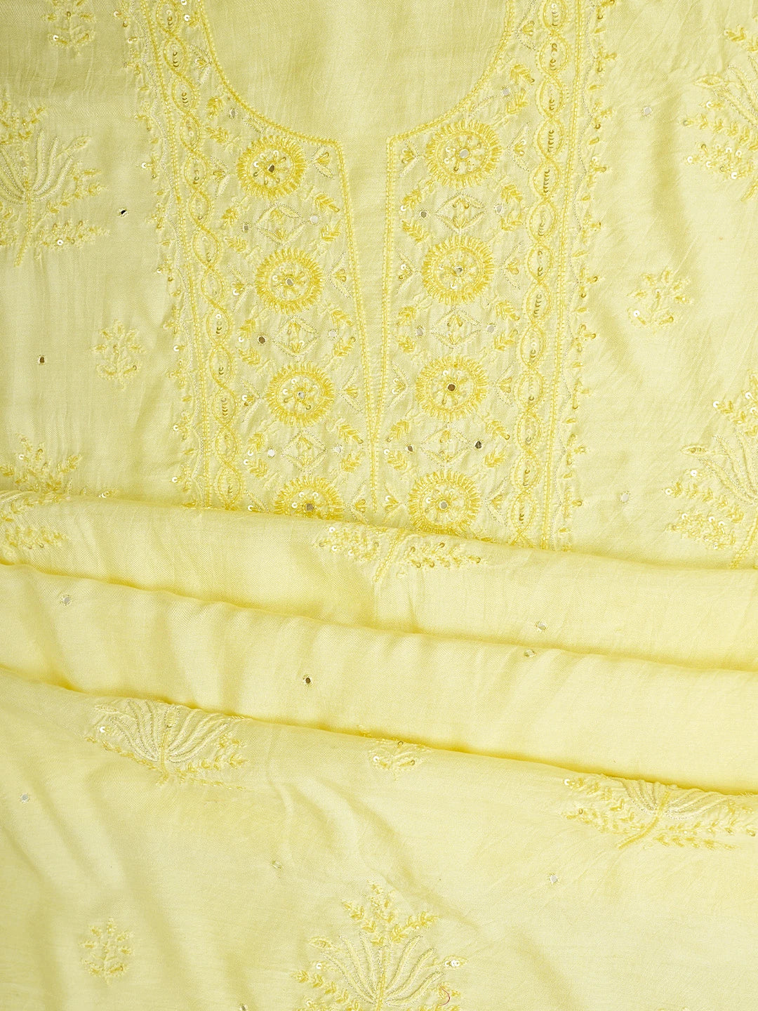 Ada Hand Embroidered Lemon Muslin Lucknowi Chikankari Unstitched Suit Piece with Chiffon Dupatta 01A880506