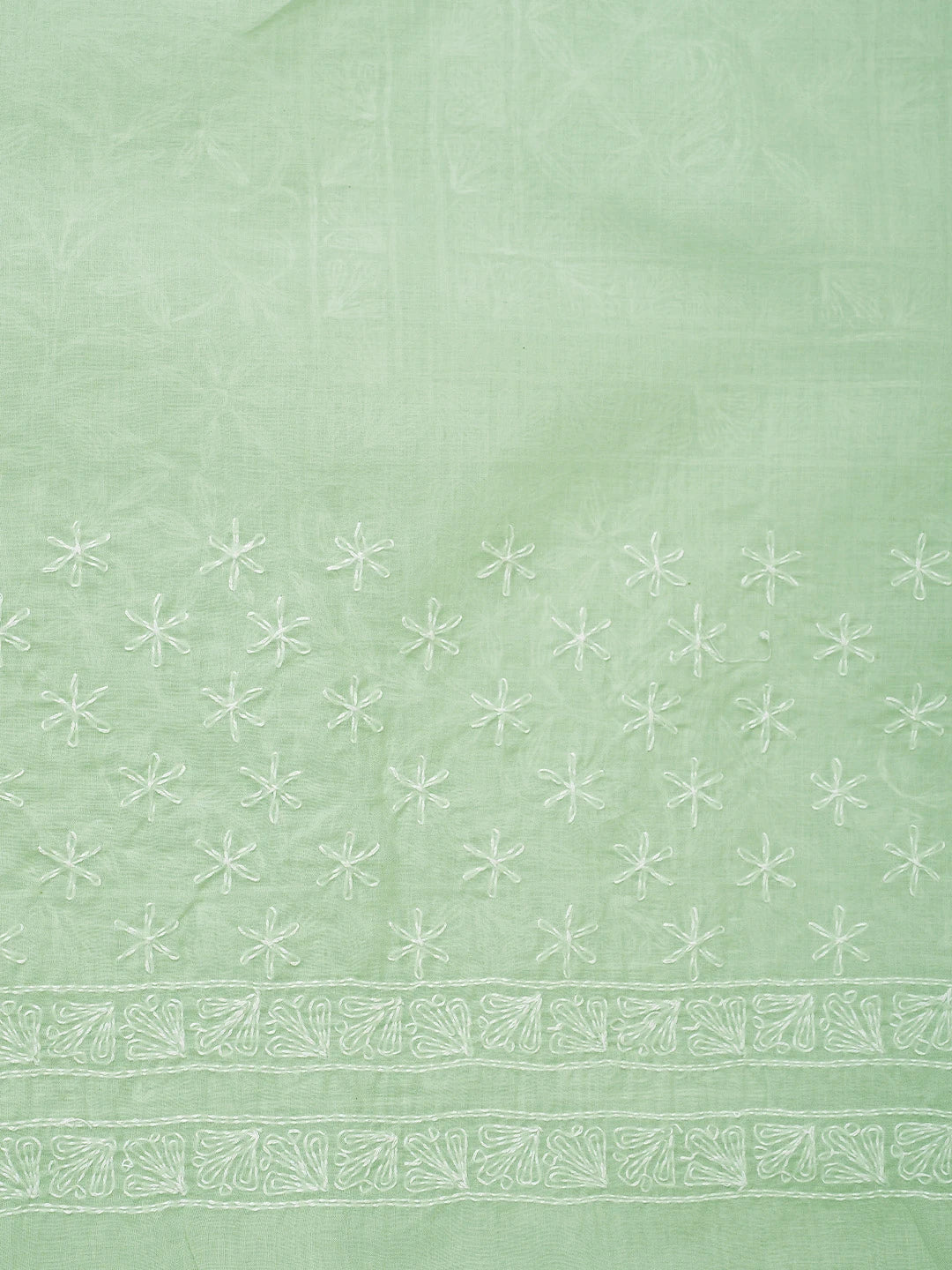 Ada Hand Embroidered Sea Green Cotton Lucknowi Chikankari Saree and Blouse 01A873388