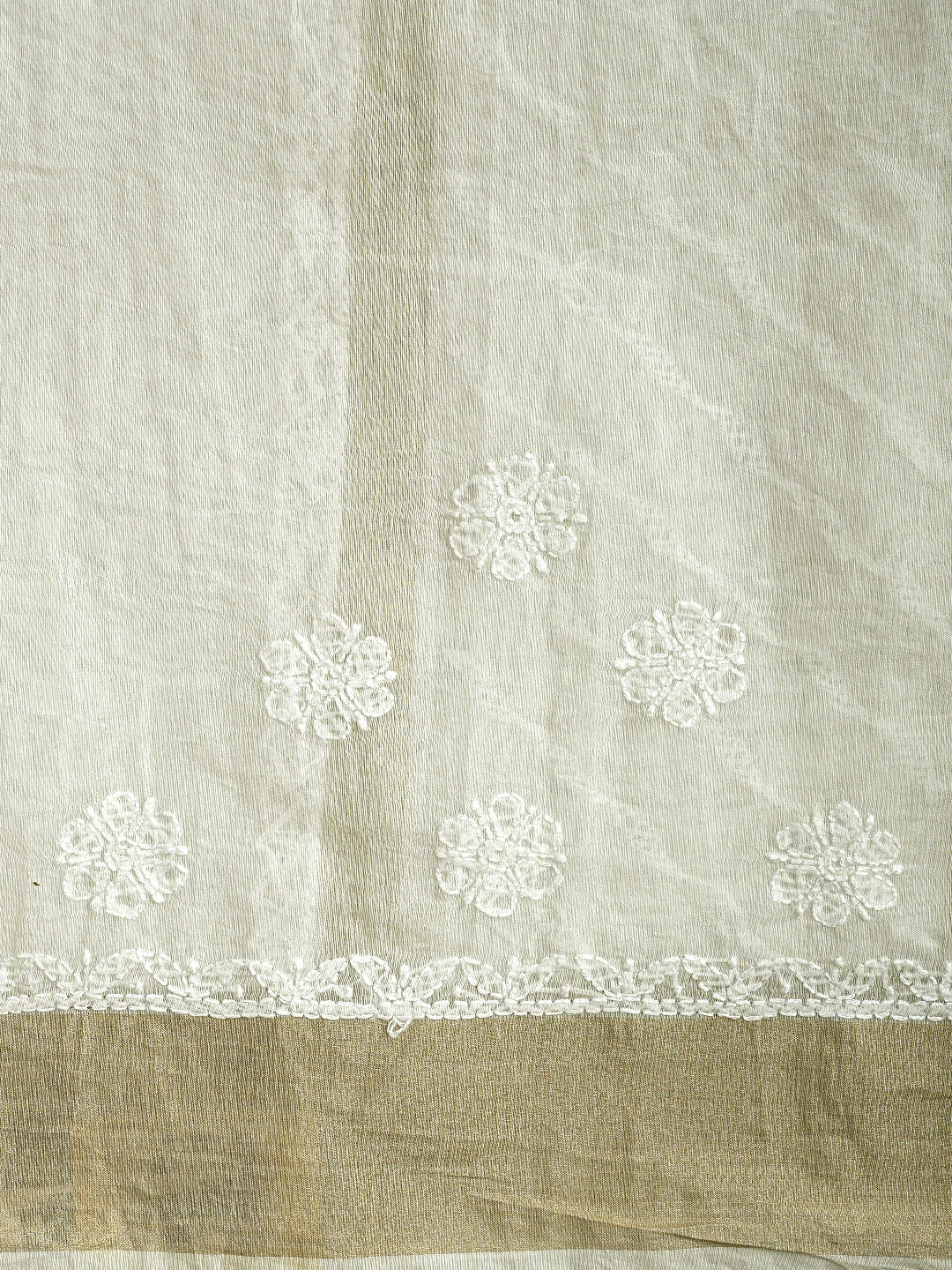 Ada Hand Embroidered Cream Chanderi Lucknowi Chikankari Saree With Blouse 01A903538