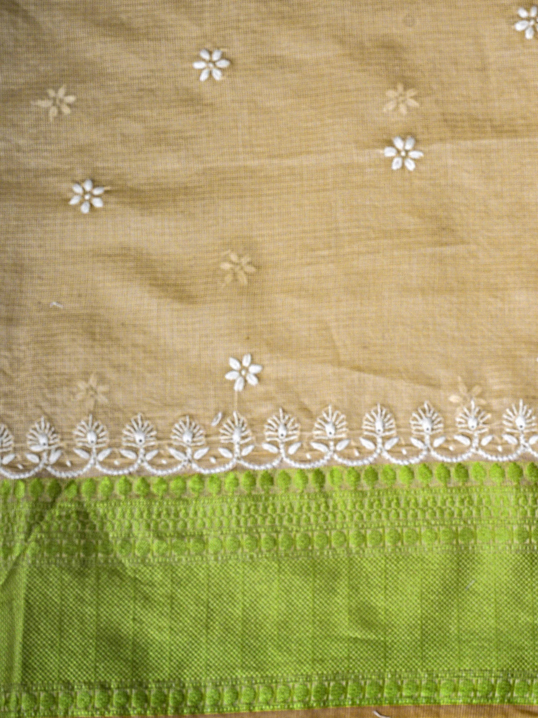 Ada Hand Embroidered Fawn Kota Chanderi Lucknowi Chikankari Saree and Blouse 01A905043